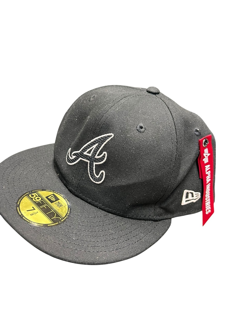 New Era Atlanta Braves Black Fitted Cap Hat Baseball‎ 7 3/8